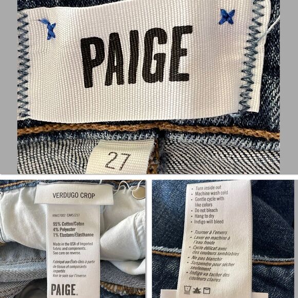 Paige SZ 27 Verdugo Crop Jeans Low-Rise Stretch 5-Pocket Whiskered Zip-Fly Blue - Picture 12 of 12